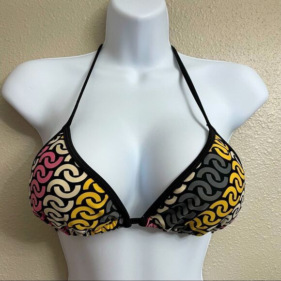 Body Glove Triangle Bikini Top Yellow Gray Cream Pink and Black Size Small - Picture 1 of 7
